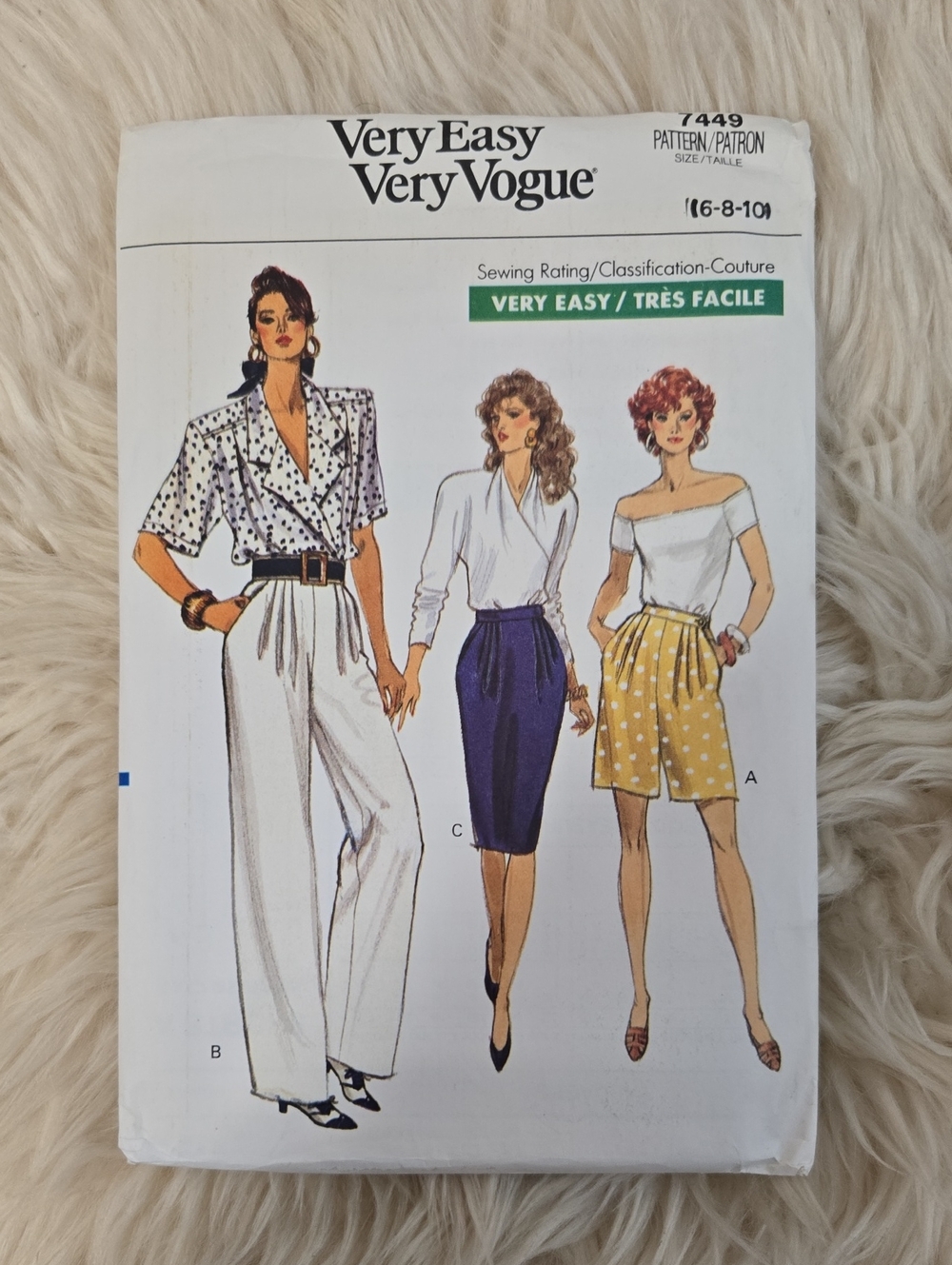 Vogue Vintage Very Easy Pants, Skirt, Shorts Sewing Pattern 7449